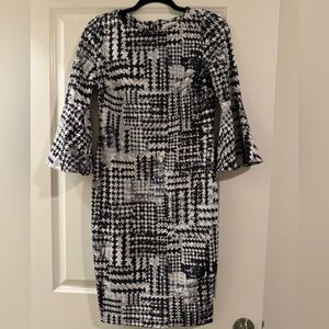 Calvin Klein Black and White 3/4 Sleeve Dress